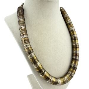 Vintage Industrial Brutalist Minimalist Brass Tone Tritone 22” Necklace